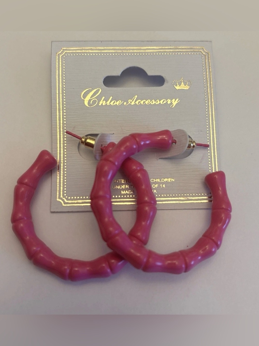 Y2K Chloe Accessory Pink Enamel Bamboo Hoop Earrings Retro 1.5”